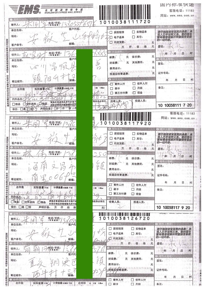 2016-2018年部分蜂友邮寄的中、西种蜂王的EMS详情单